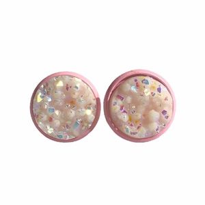 Rainbow White Sparkling Pink Stud Earrings!